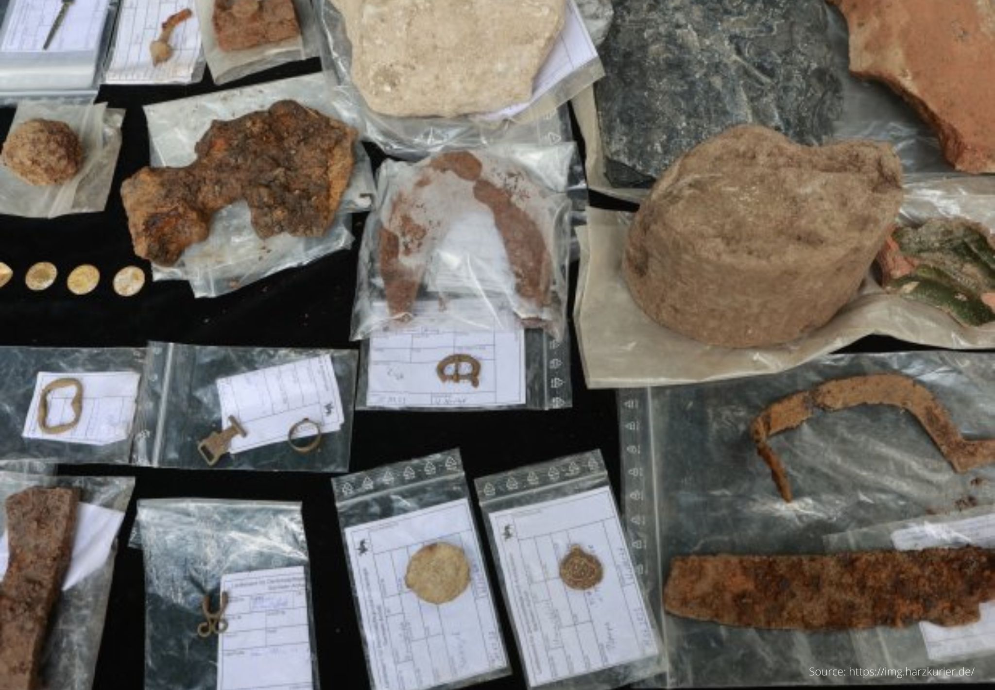 	ceramics, animal bones, brass fasteners for books from the monastery library